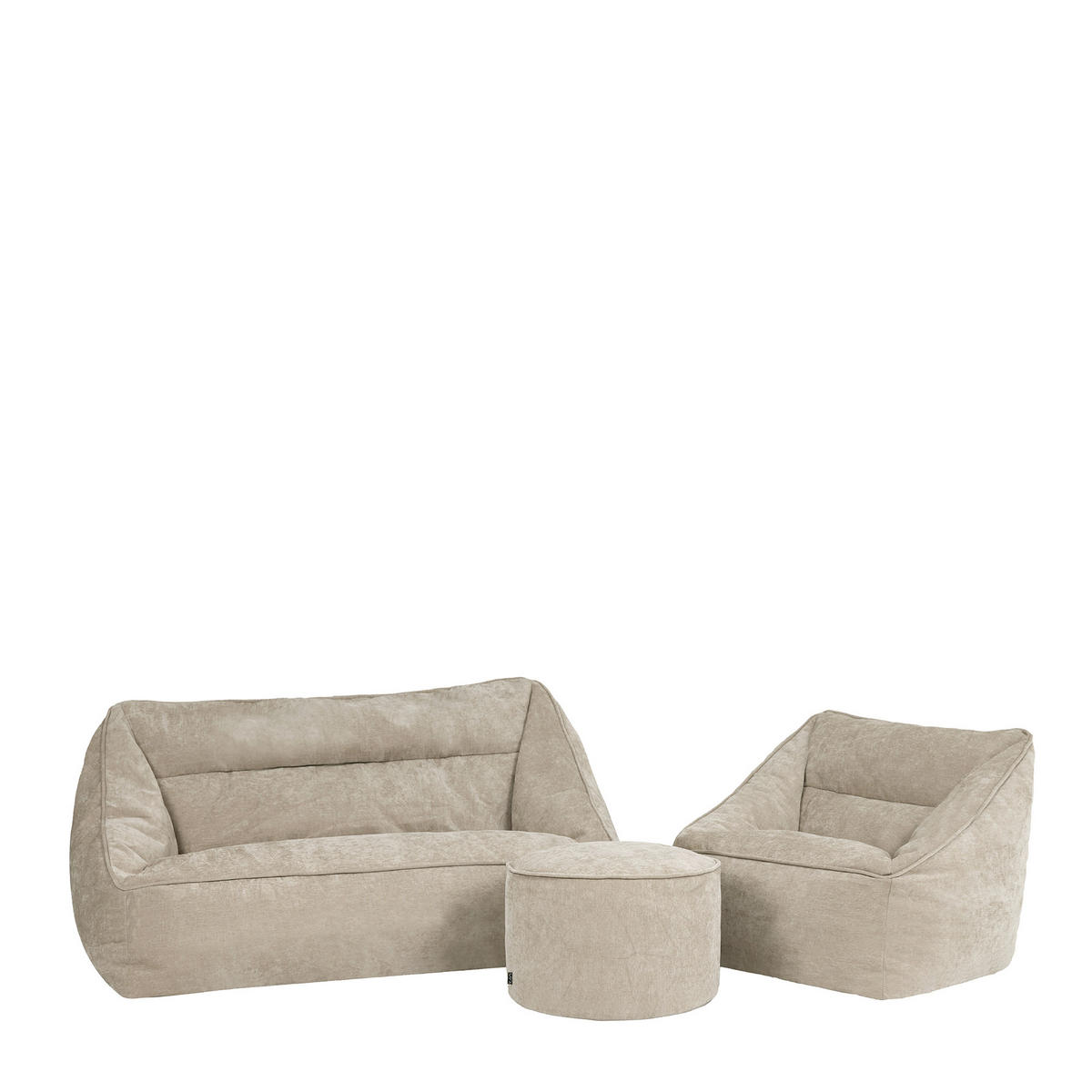 SITZSACK-SET 3 tlg, Sofa Chenille Cecilia, Sitzsack Sessel mit Hocker - Beige, Kunststoff/Textil (160/70/93cm) - icon