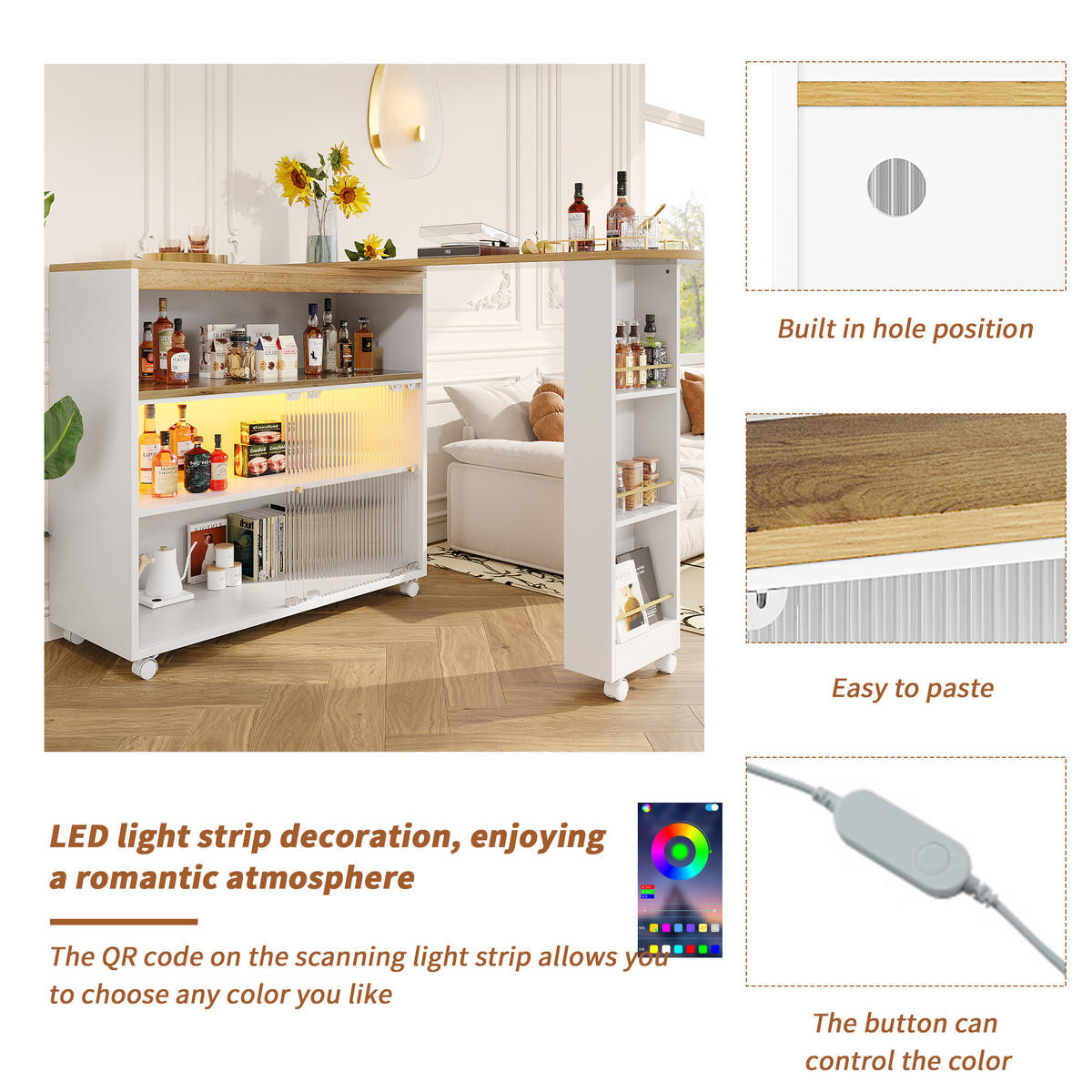 BARTISCH Ausziehbar 138-204cm LED Stauraum Weiß - Weiß, Holzwerkstoff (39/138/105cm) - FLIEKS