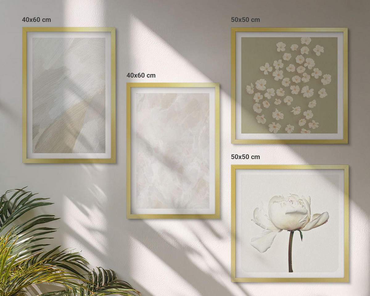 WANDBILDER 4er Set - 50x50 cm & 40x60 cm Goldrahmen - Blumen, modische Boho-Texturen - Goldfarben, Kunststoff (50/50cm) - ArtPrintCave