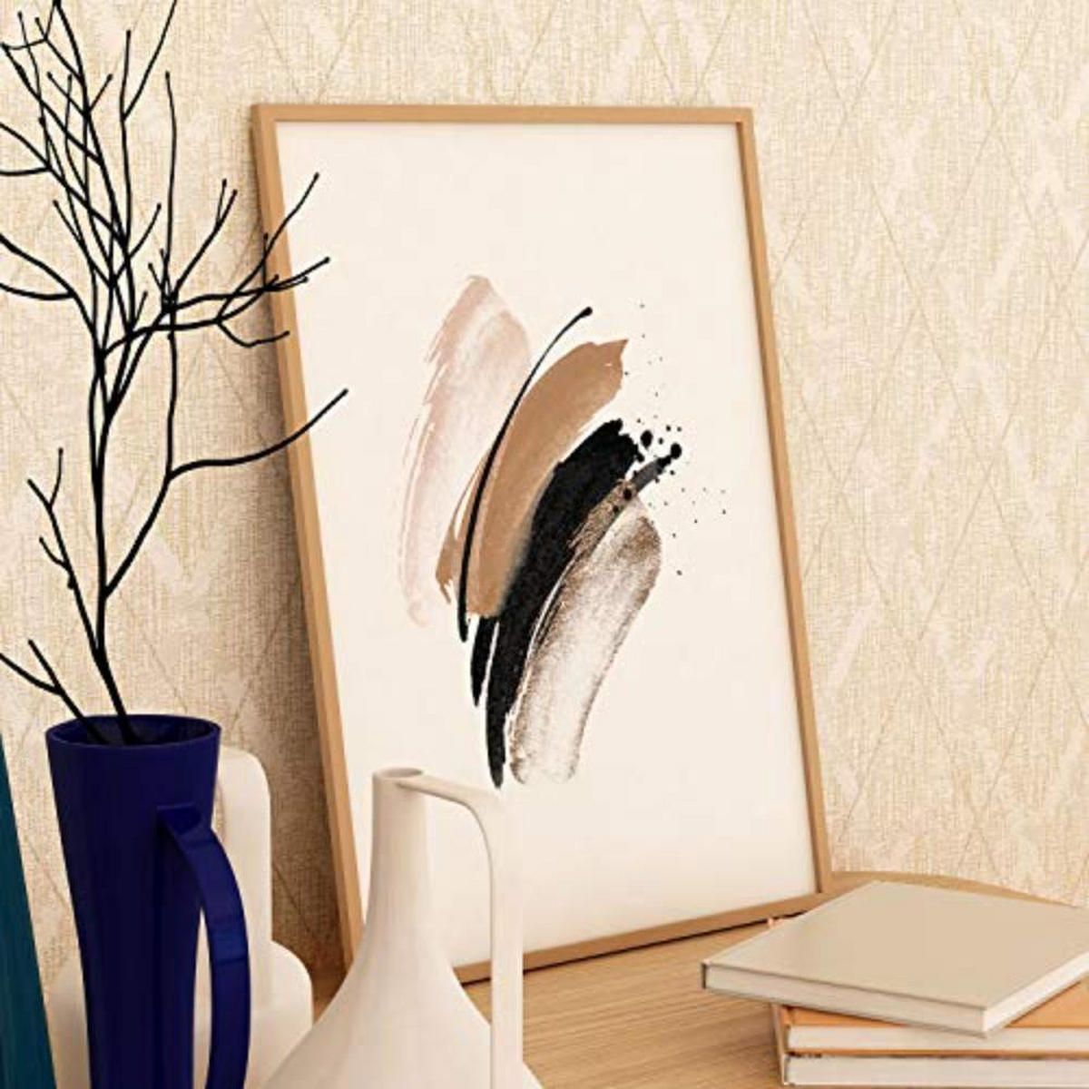 POSTER Set mit 4 Blätter und abstrakten Formen mit braunen Tönen A4 Schwarzer Rahmen - Schwarz, Papier (29.7/3cm) - Nacnic