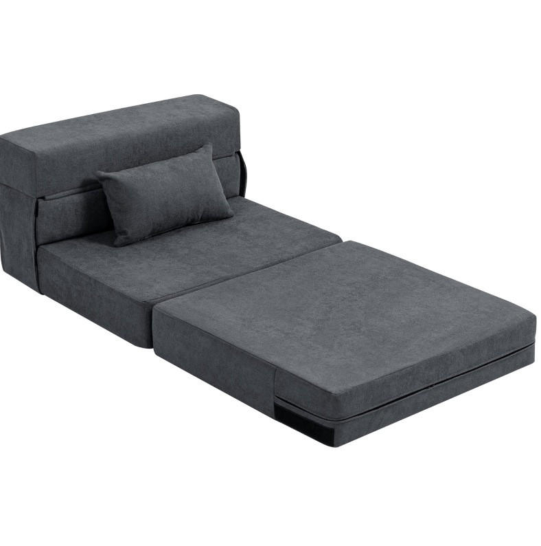 SCHLAFSESSEL 80/80/64 cm in Dunkelgrau, klappbar mit Bettfunktion und Kissen - Dunkelgrau, Textil (80/64/80cm) - Flora Grace