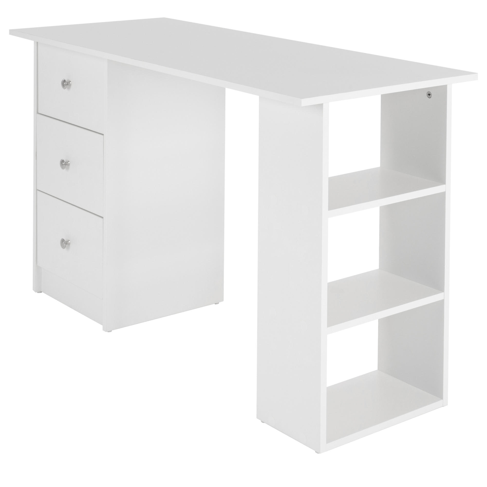ML-DESIGN PSACÍ STŮL, bílý, 120 x 49 x 72 cm, se 3 zásuvkami a 3 policemi