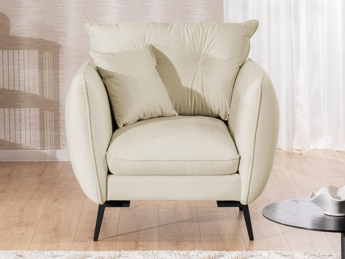 SESSEL Nordloft Beige Samt - Beige/Schwarz, Holz/Textil (101/86/100cm) - S-Style Möbel