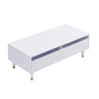 COUCHTISCH mit LED und 2 Schubladen 110 x 50 x 40 cm MDF Weiß - Weiß, Holz (100/50/40cm) - Meubliv