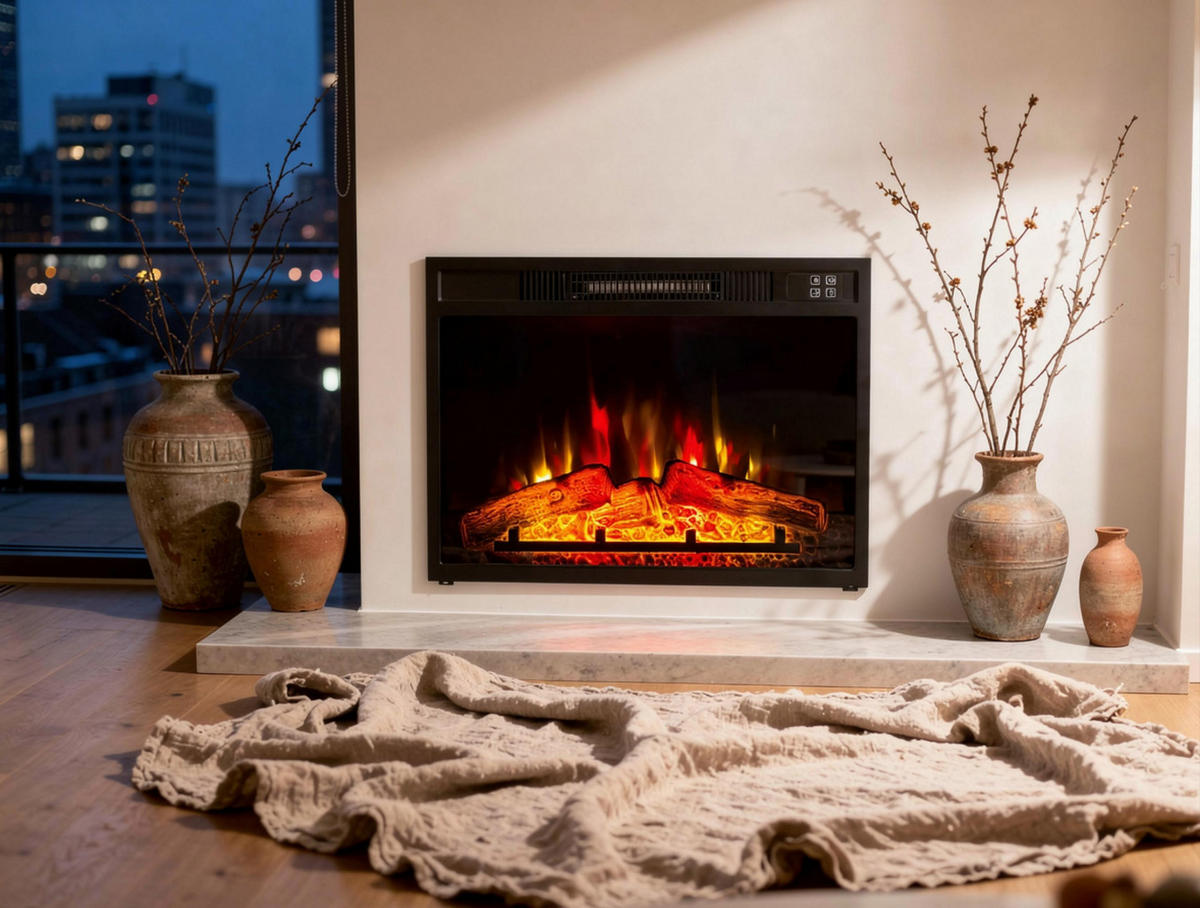 ELEKTROKAMIN Schwarz Wandmodell mit Heizung 2000 W - Schwarz, Glas (61/45/13cm) - Purline