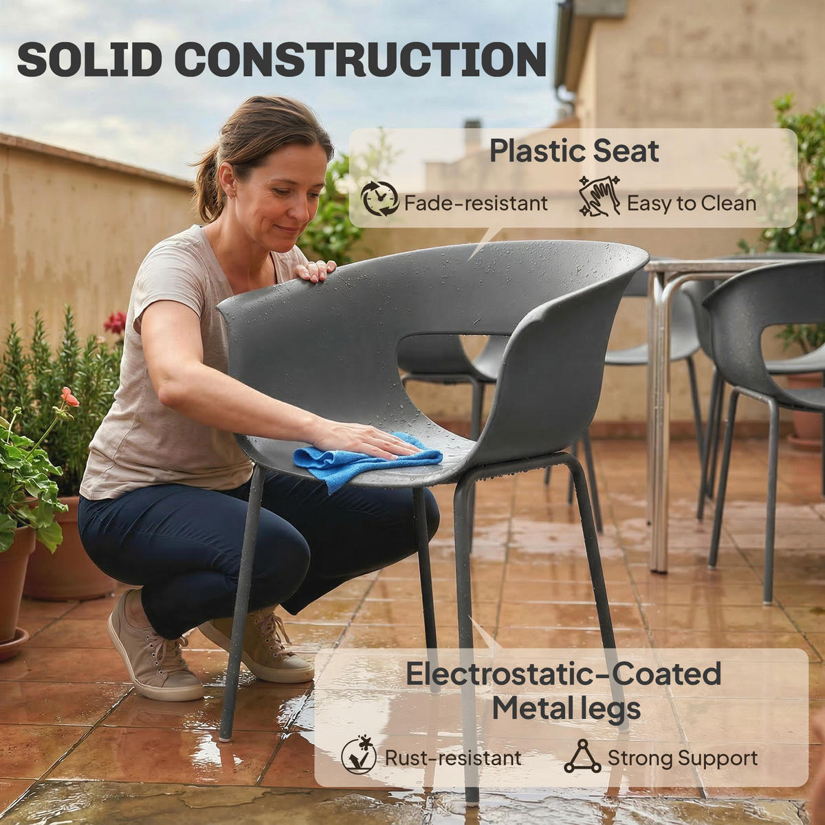 GARTENSTÜHLE-SET 4-TLG. aus Metall Kunststoff Dunkelgrau - Dunkelgrau, Kunststoff/Metall (51/74/61cm) - Outsunny