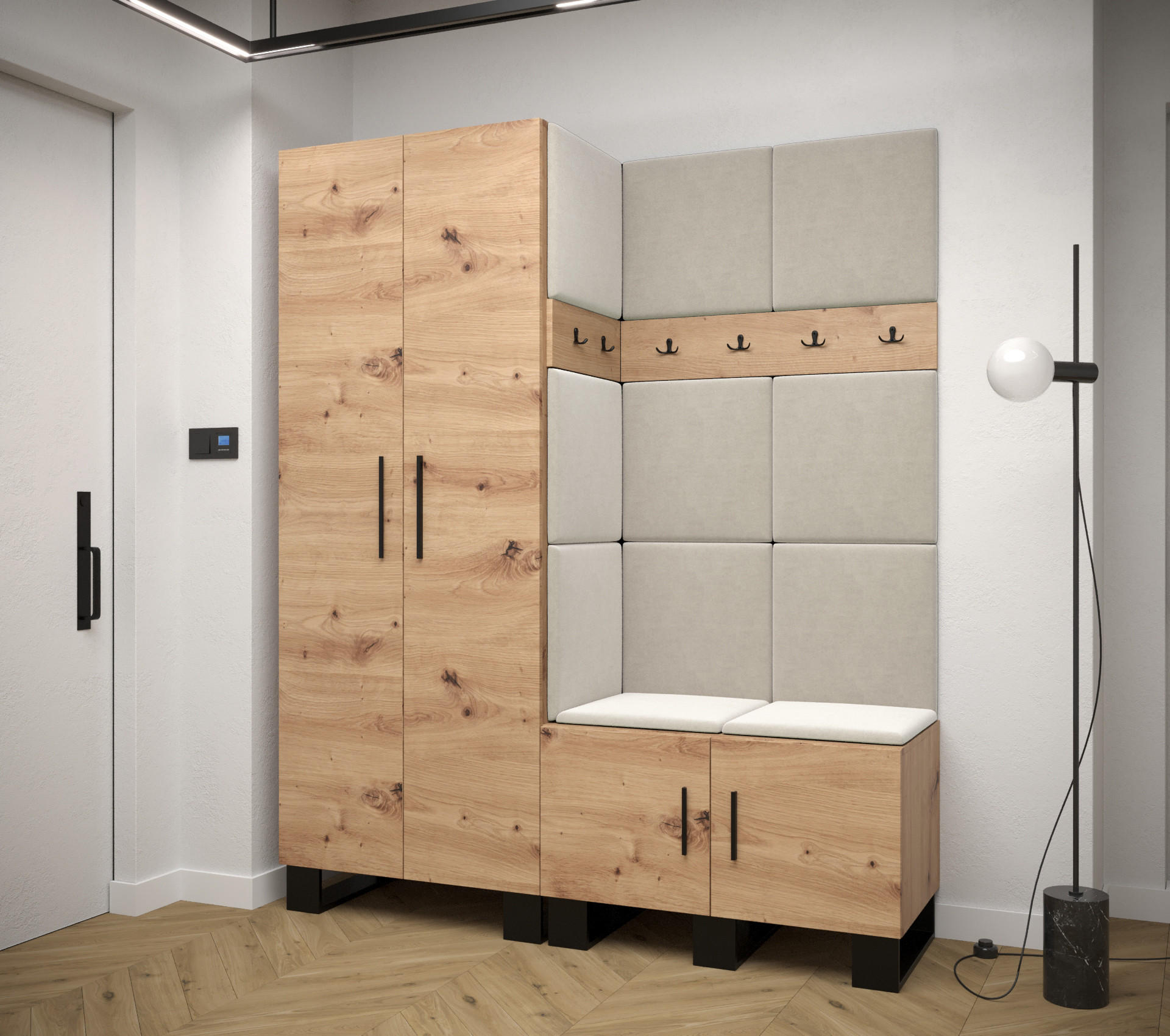 GARDEROBEN-SET 196/158/45,6 - Creme/Schwarz, Holz/Kunststoff (158/196/45.6cm) - Abiks Möbel