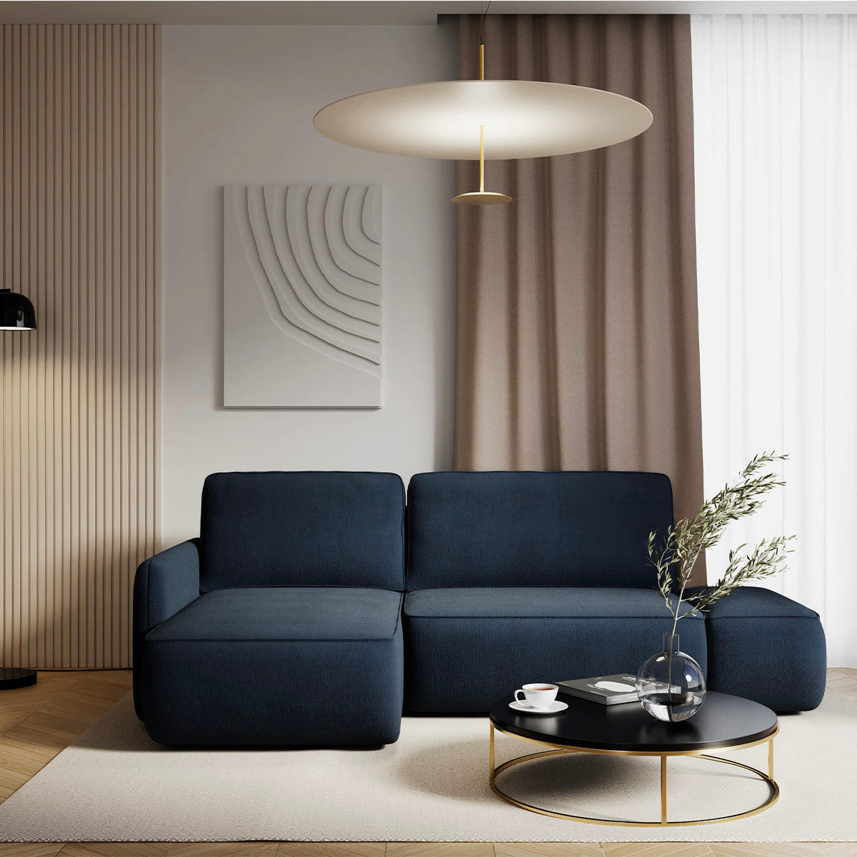 ECKSOFA Alessio 3 Sitzplätze Dunkelblau - Blau, Holz (229/148cm) - Petits-meubles