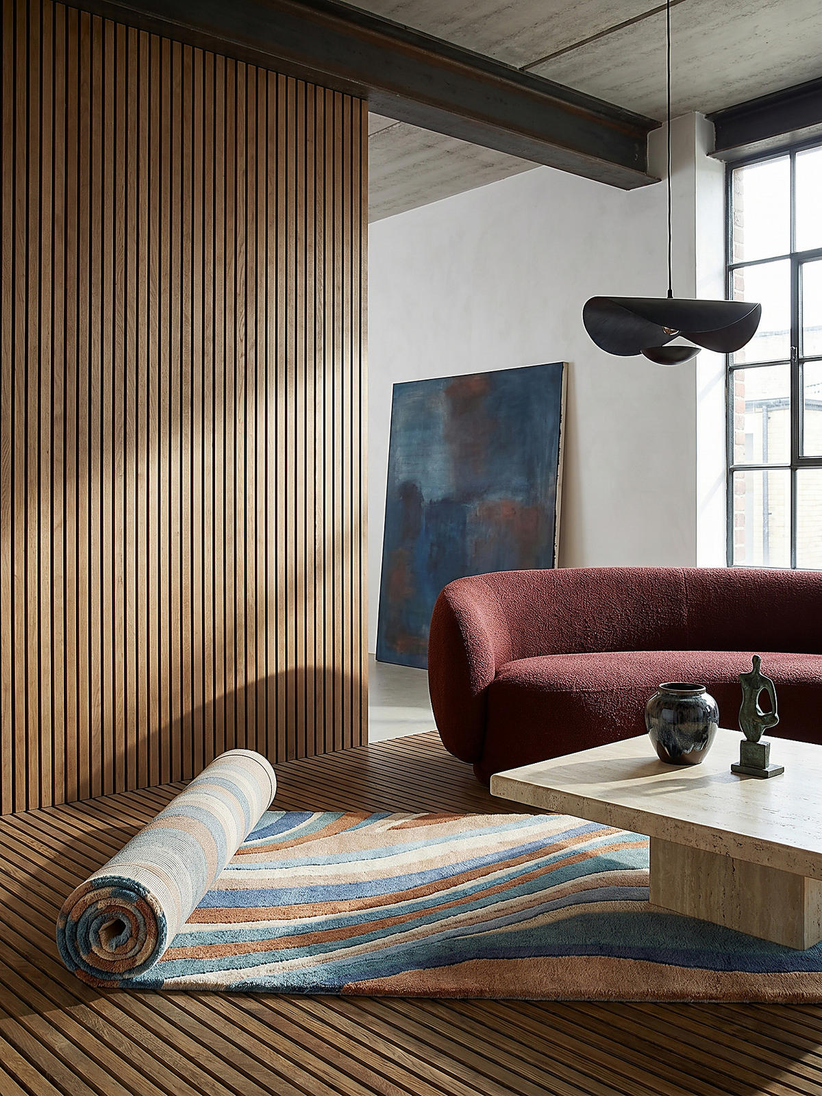 WOLLTEPPICH DERWENT, abstrakt, Blau-Bunt, 60 x 230 cm - Multicolor, Textil (230/60cm) - KADIMA DESIGN