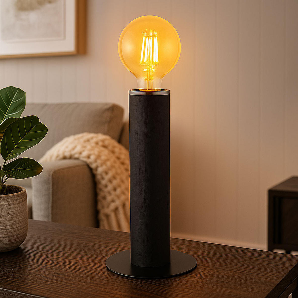 TISCHLEUCHTE Holz Schwarz matt - Schwarz, Holz (15/15/30.5cm) - Globo Lighting