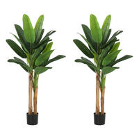 PFLANZENSET Grün Bananenbaum realistisch mit Topf 150 cm (2er-Set) - Grün, Kunststoff (150cm) - PANGIVO