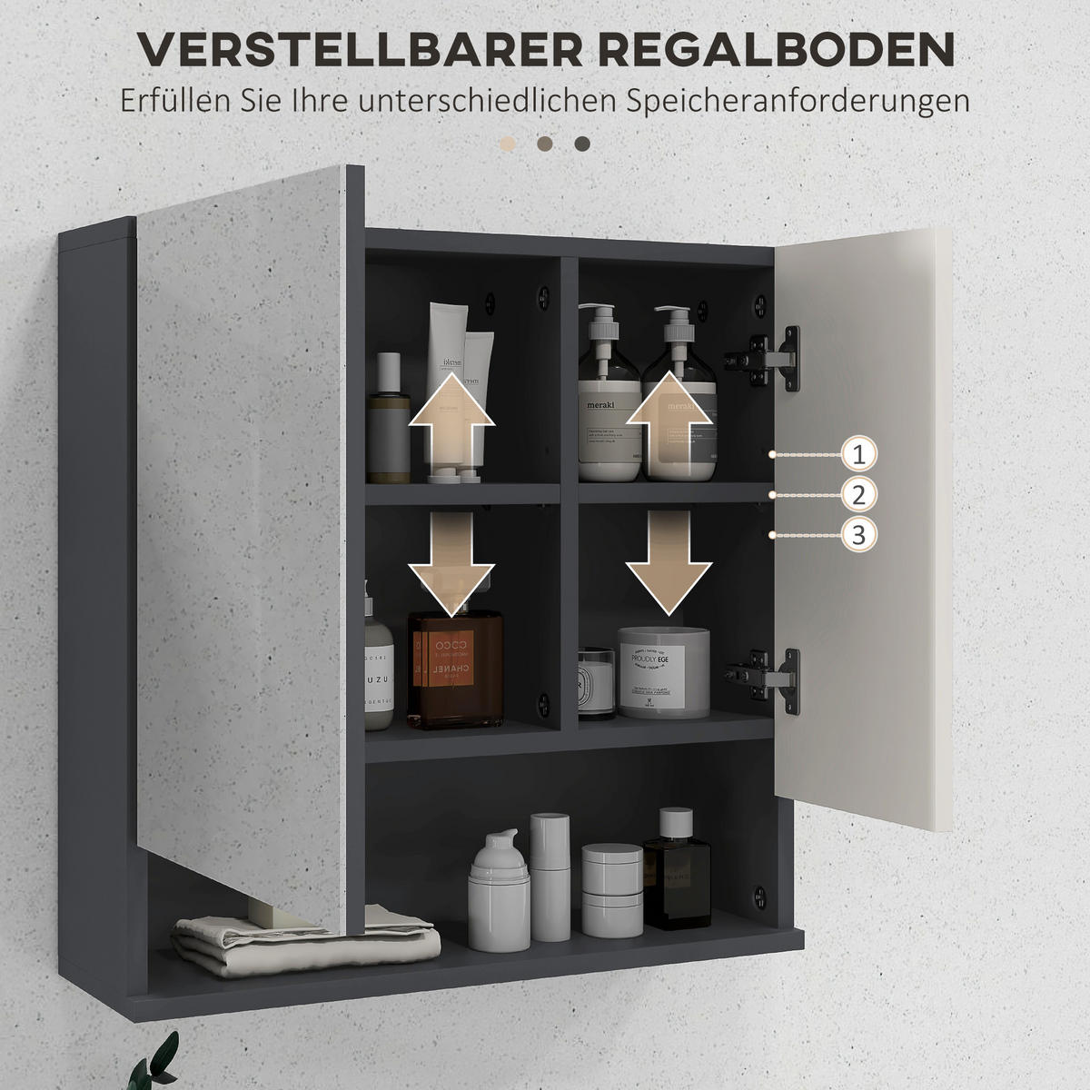 SPIEGELSCHRANK mit Spiegel, 55x17x55cm Grau - Grau, Holzwerkstoff (17/55/55cm) - Kleankin