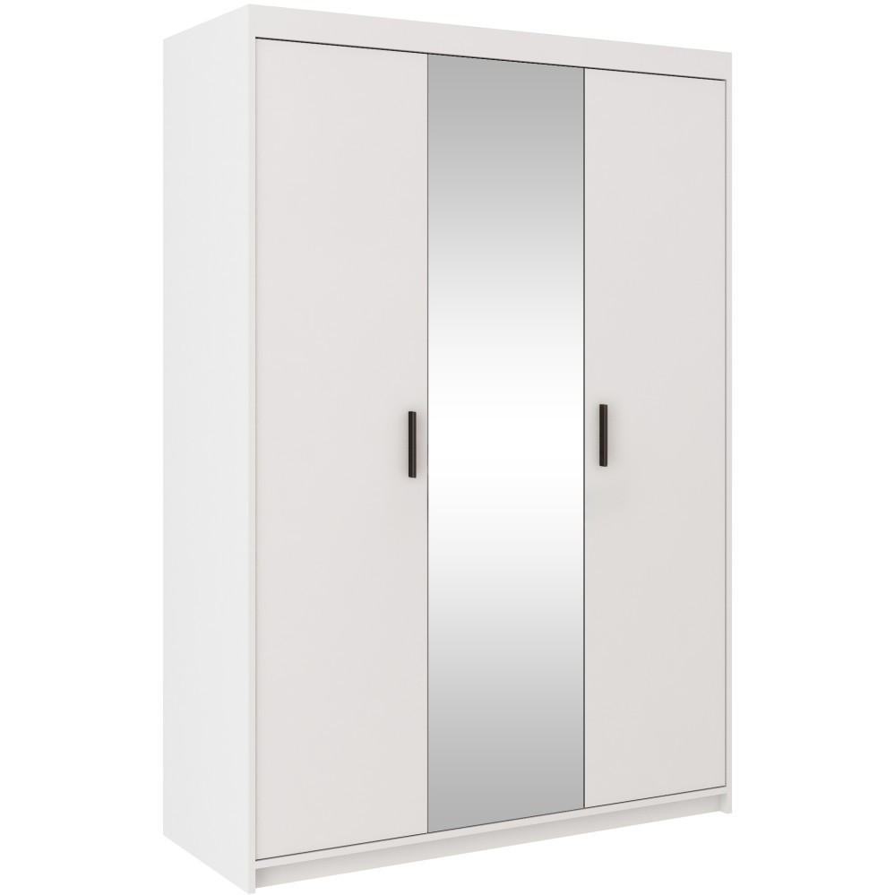 DREHTÜRENSCHRANK Elena mit 3 Türen, mit Spiegel, Weiß - Weiß, Holzwerkstoff (130/190/53cm) - Beautysofa