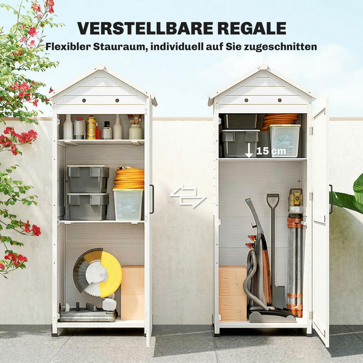 GERÄTESCHUPPEN Tannenholz Weiß - Weiß, Holz/Kunststoff (58/213/85cm) - Outsunny