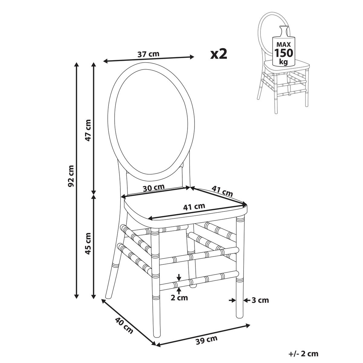 BANKETTSTUHL 2er-Set Transparent Montrose - Transparent, Kunststoff (41/92/41cm) - Beliani