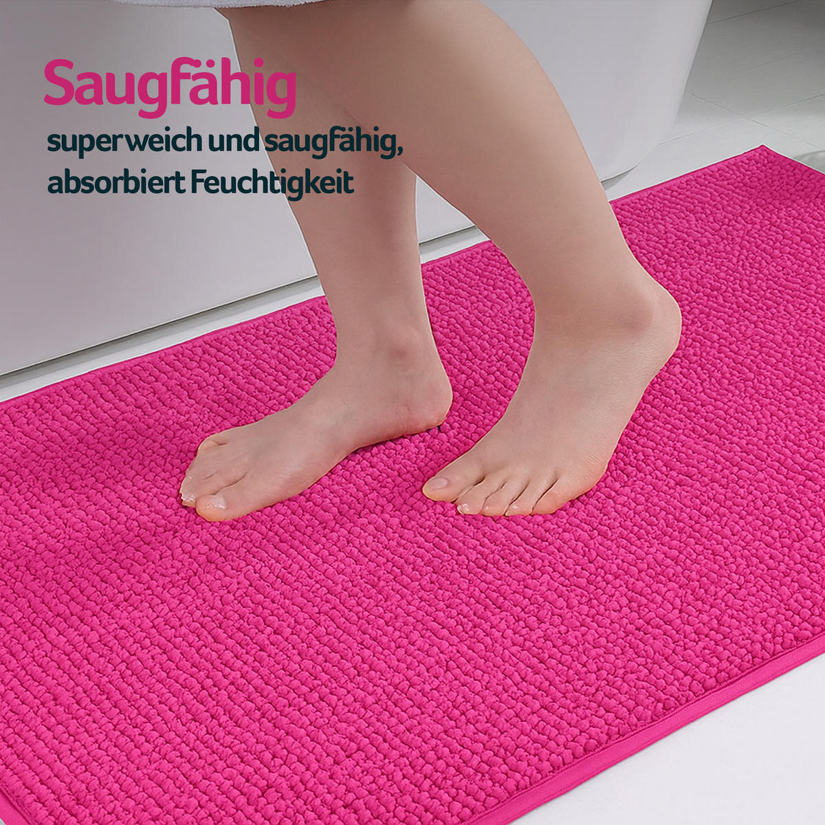 BADEMATTE Chenille 60x90cm Pink - Pink, Textil (90/60cm) - Bestlivings