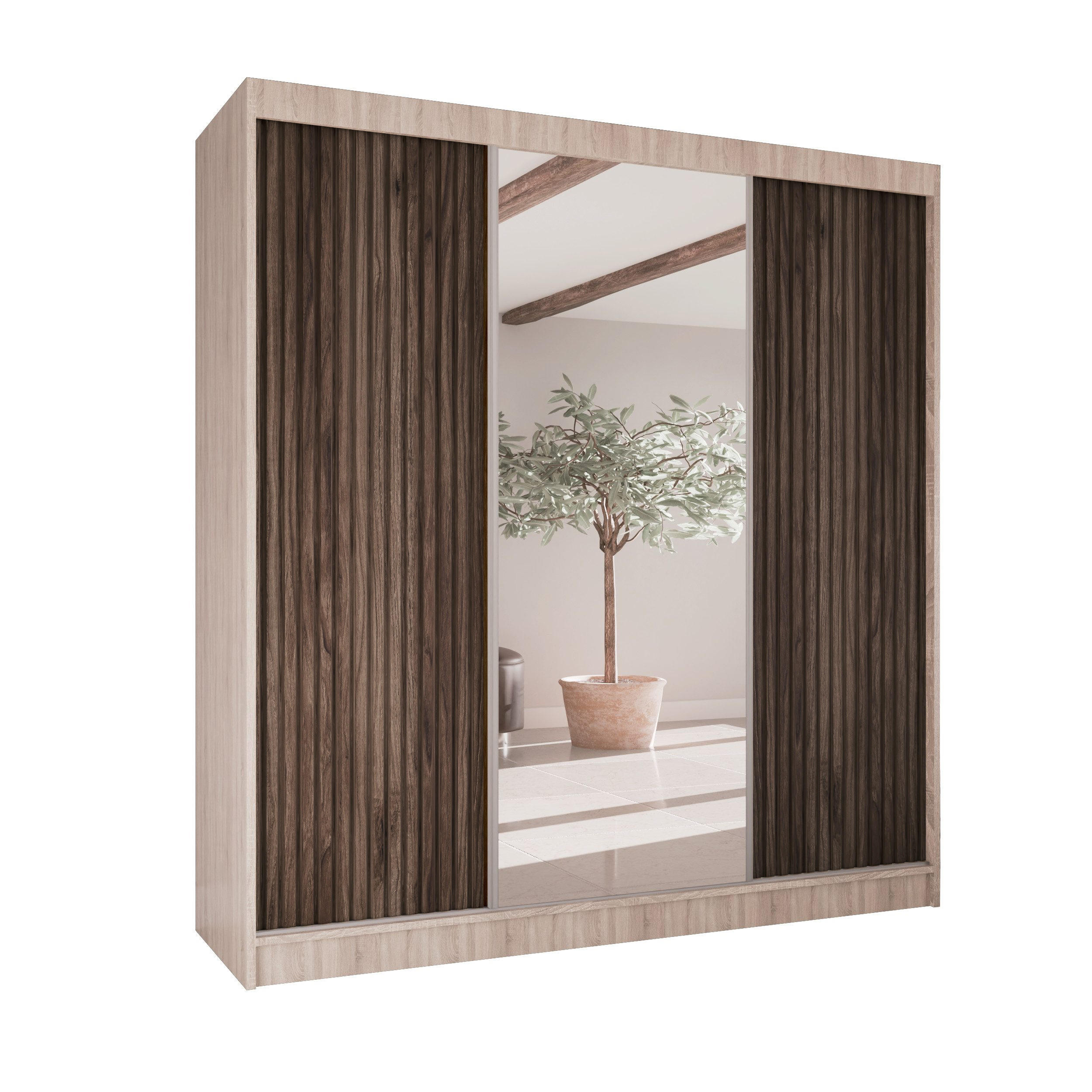 SCHWEBETÜRENSCHRANK Ramos II 200/61/215 eiche sonoma+holzfarben - Eichefarben/Sonoma Eiche, Holzwerkstoff (200/215/61cm) - Beautysofa