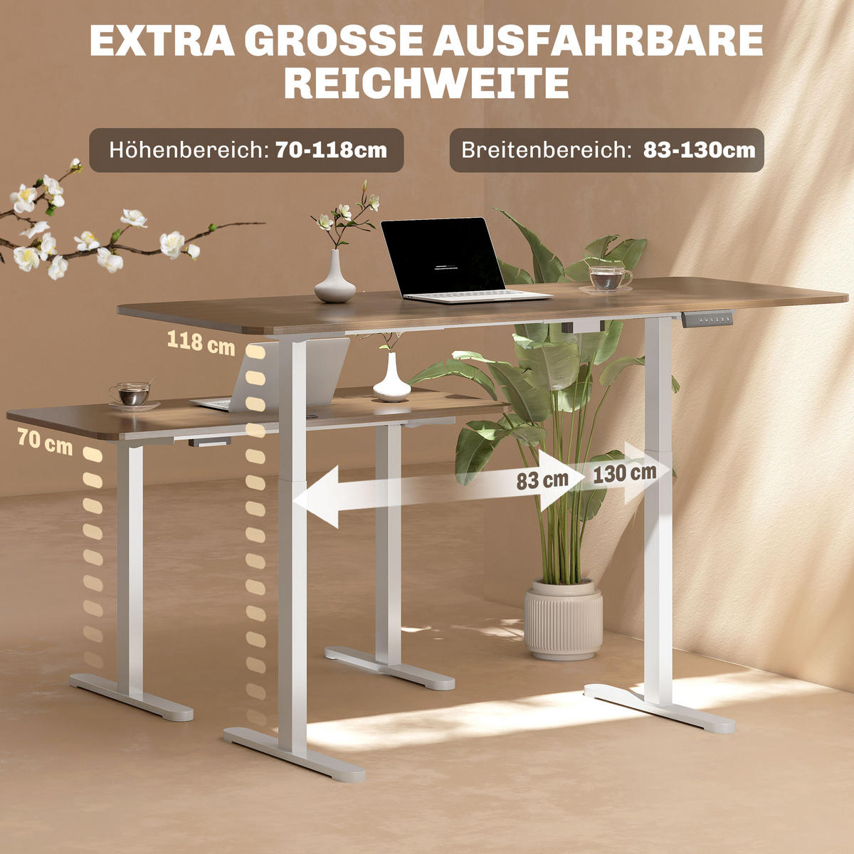 HÖHENVERSTELLBARER-SCHREIBTISCHGESTELL Stahl Weiß - Weiß, Metall (60/118/100cm) - HOMCOM