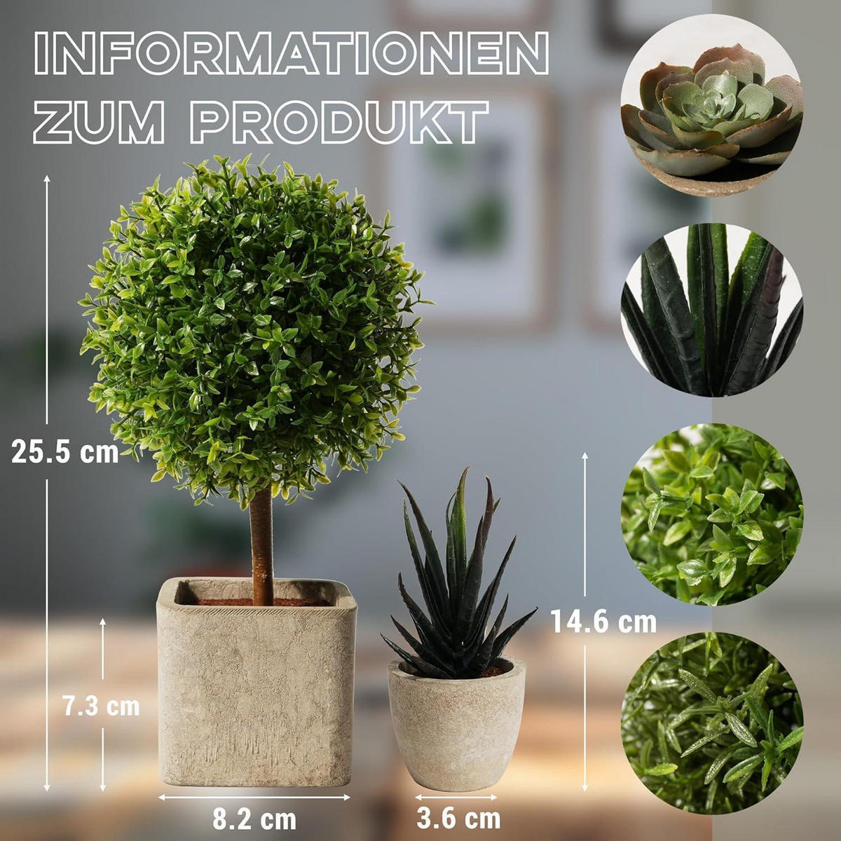KUNSTPFLANZEN 4-teiliges Set Grün - Grün, Kunststoff (11cm)