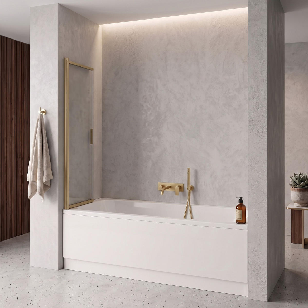 BADEWANNEN-DUSCHWAND Schiebetür Rea Dario Brush Gold 100 - Goldfarben, Glas (100/140cm) - REA