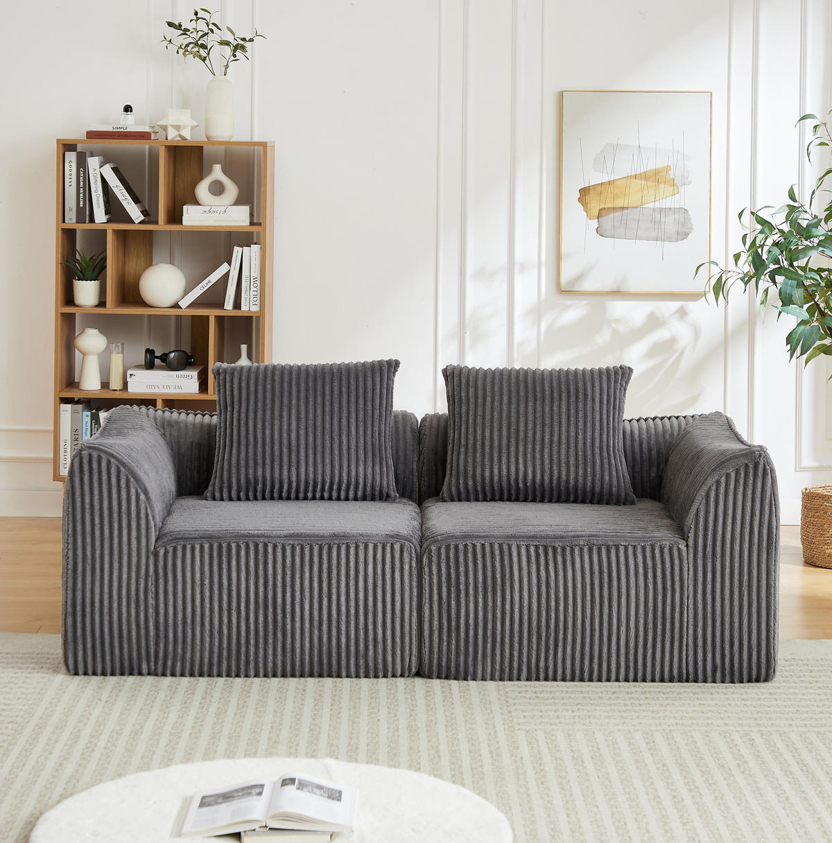 SOFA modular Cord Grau mit Kissen - Grau, Kunststoff (101/72.5/185cm) - Meubliv