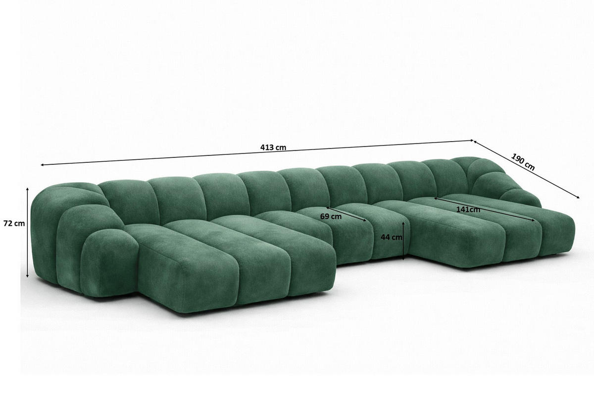 ECKSOFA Modulare U-Form, Veloursstoff Bluvel, Grün, CROISSANT U - Grün, Holz (413/72/190cm) - Kaiser Möbel