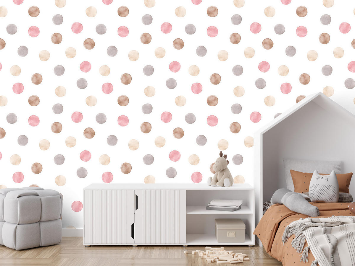 VLIESTAPETE Aquarellpunkte – Rosa, Beige, Grau, Weiß – 50x1000 cm - Beige/Rosa, Papier (50/1000cm) - Muralo