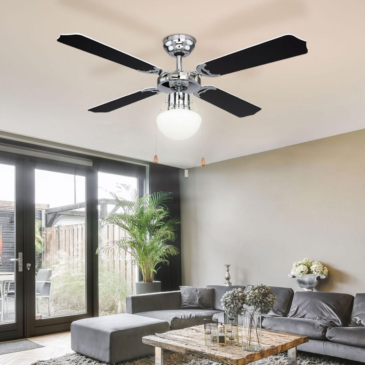 DECKENLEUCHTE Metall Schwarz CHAMPION - Schwarz, Glas (106.6/106.6/41.5cm) - Globo Lighting