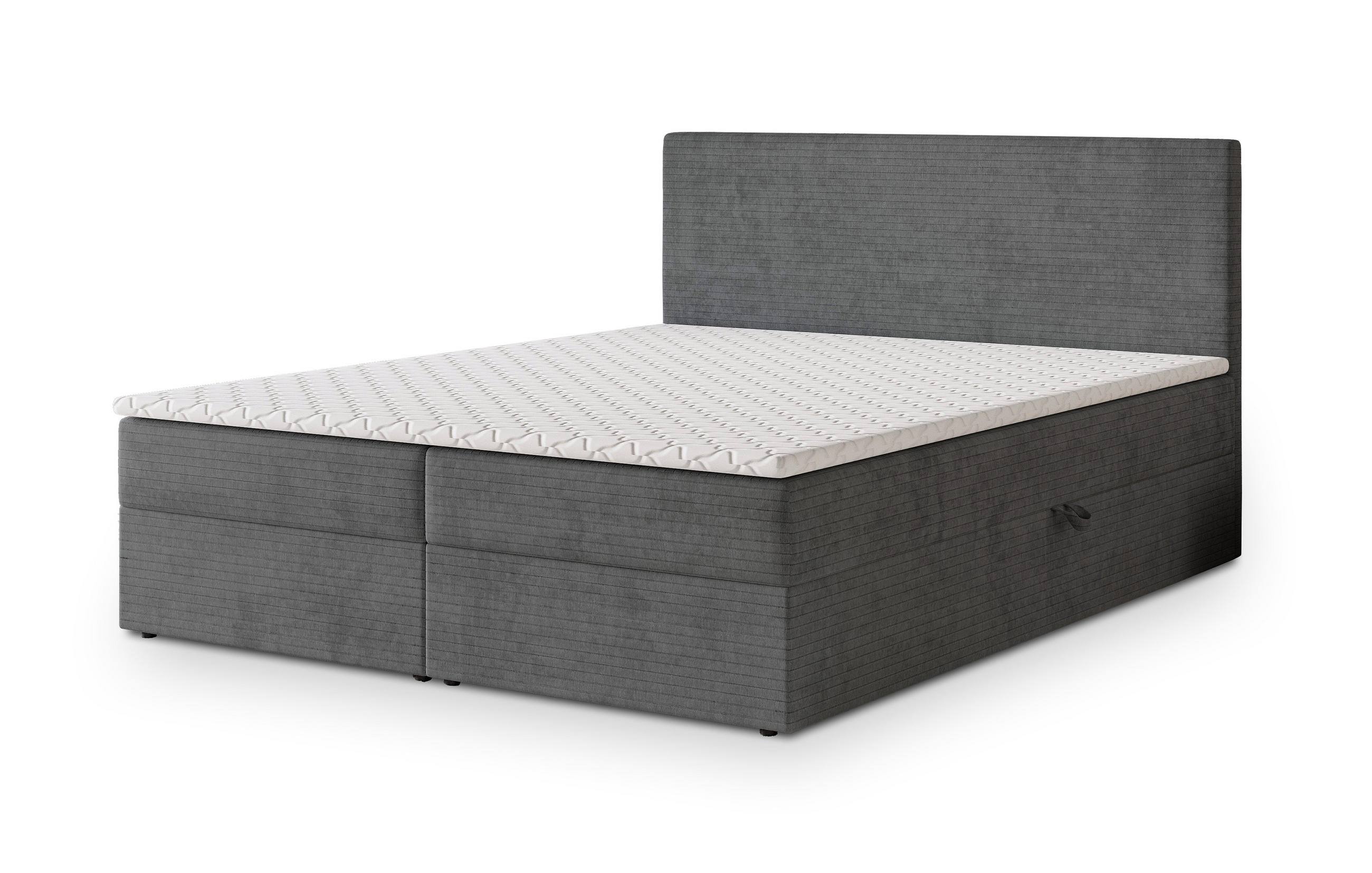 BOXBETT NIRA 140x200 cm mit Matratze und Topper - Grau - Grau, Holz (140/200cm) - MASSENO