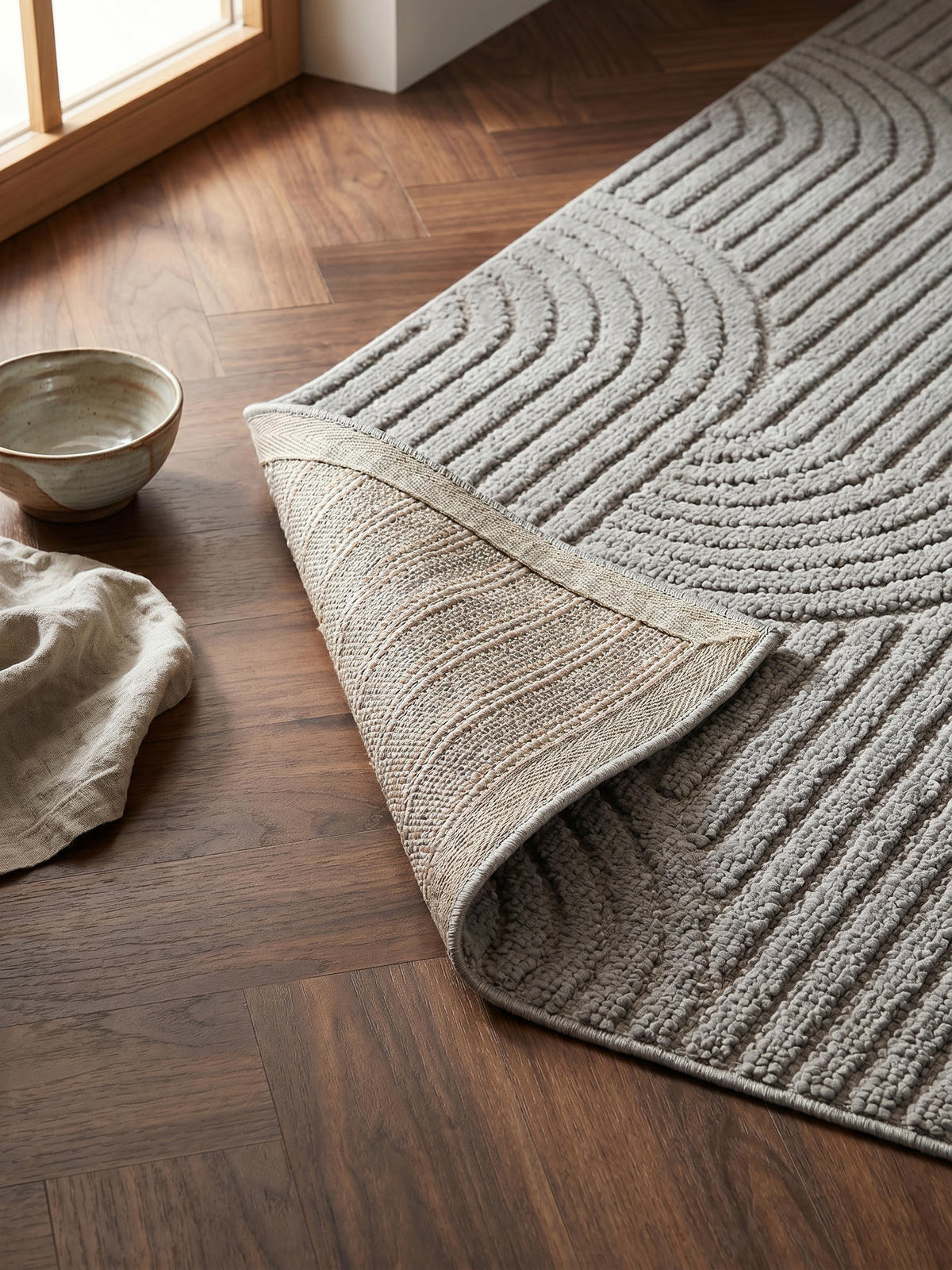 TEPPICH Flachgewebe LANGAU in Silber, mit geometrischen Bögen, 80 x 150 cm - Silberfarben, Textil (150/80cm) - KADIMA DESIGN