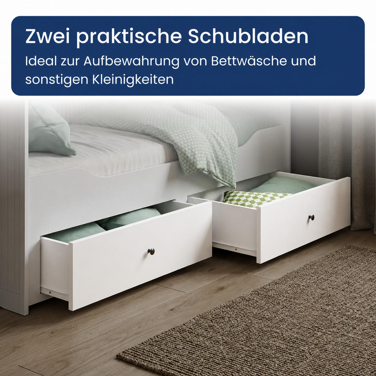 KLAPPBETT mit zwei Matratzen und Schubladen in Weiß - Weiß, Holzwerkstoff (80/200cm) - Home Collective
