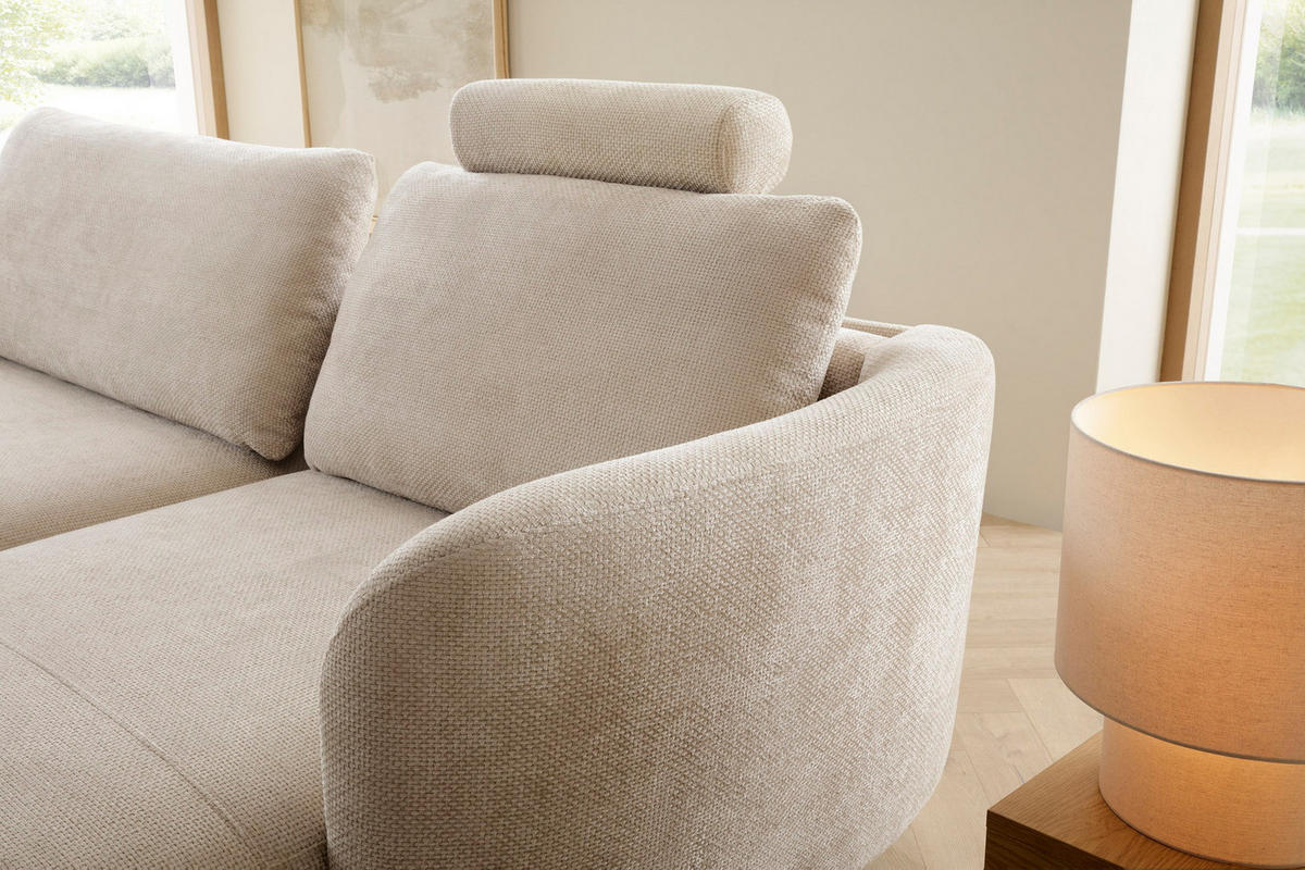 ECKSOFA auf Füßen Kendra 260 cm mit Schlaffunktion, Rechts, Beige - Beige, Holz (180/260cm) - Emporius