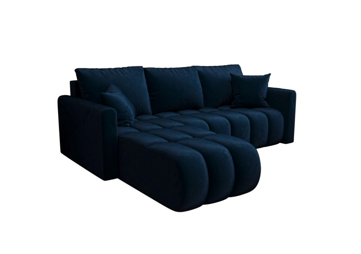 ECKSOFA GARDA links dunkelblau Velours Monolith 77 - Schlaffunktion, Bettkasten - Dunkelblau, Textil (230/150cm) - Cornero