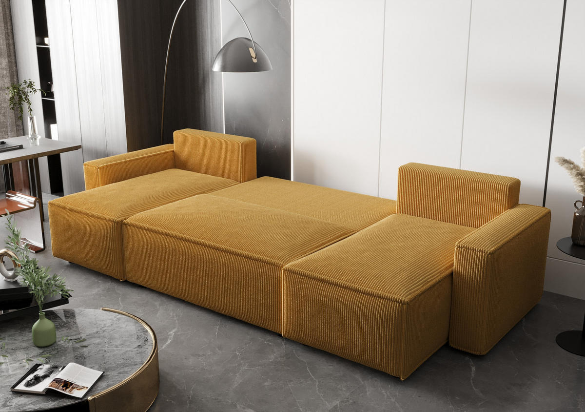 WOHNLANDSCHAFT U AMBRO Poso 135 mit Schlaffunktion U-Form, Sofa mit Stauraum - Schwarz, Textil (300/85/143cm) - Bedante