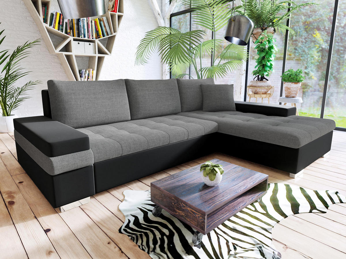 ECKSOFA Bangkok Mini - Dunkelgrau/Silberfarben, Holz/Textil (274/182cm) - MIRJAN24