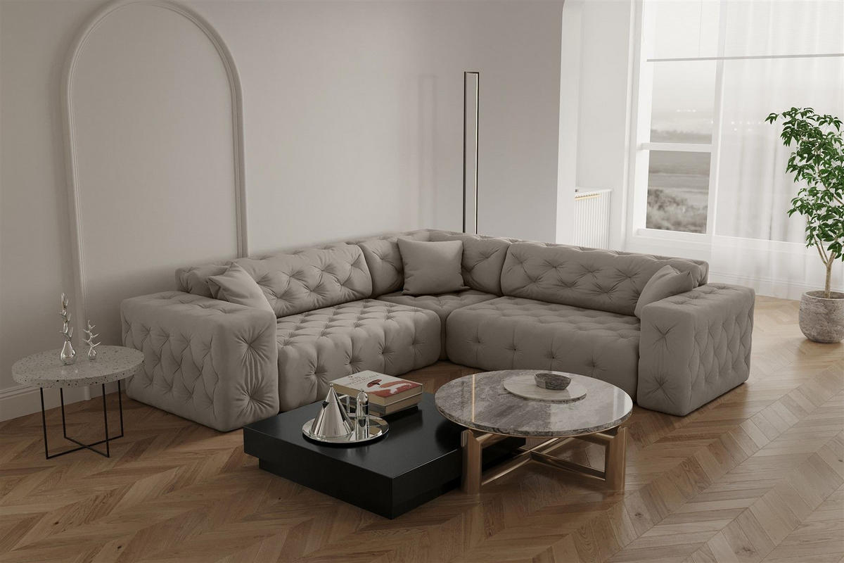 ECKSOFA Chantal - Creme, Holzwerkstoff/Textil (246/246cm) - Fun Möbel