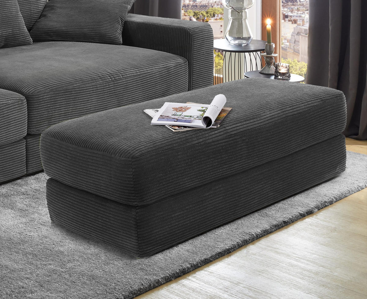 POLSTERHOCKER Federkern B124/T60/H40 cm Cord-Bezug Dunkelgrau / 15255 - Dunkelgrau/Schwarz, Kunststoff/Textil (124/40/60cm) - luma-home