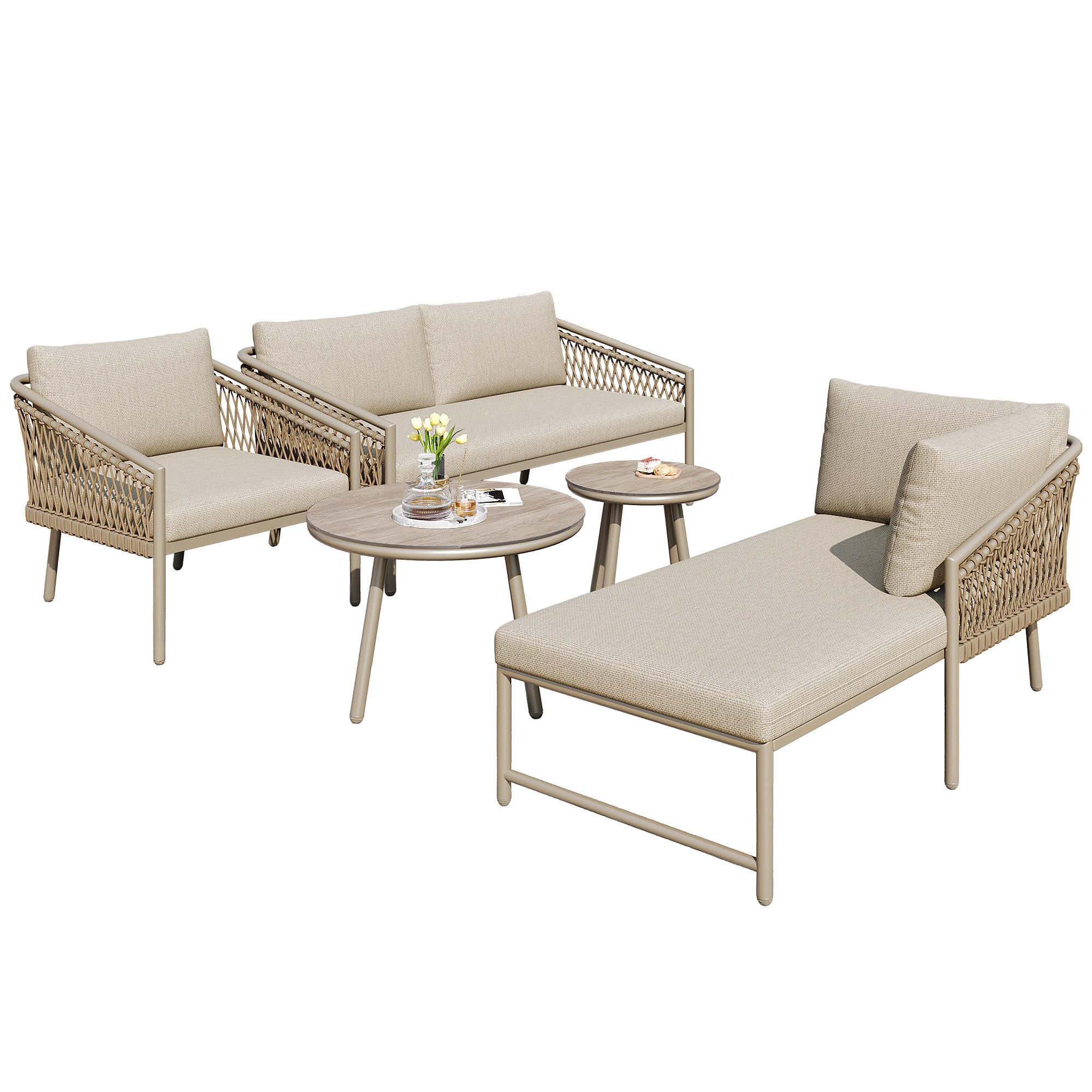 GARTENMÖBEL 116.5x64x80cm beige aus Eisen und mit Seil - Beige, Metall - Modfu