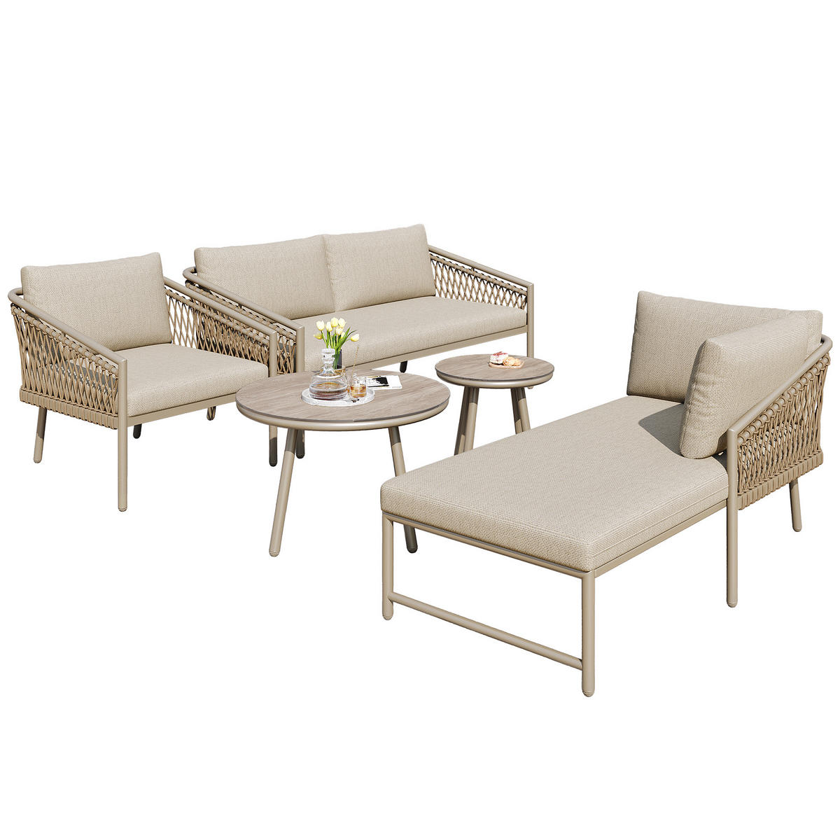GARTENMÖBEL 116.5x64x80cm beige aus Eisen und mit Seil - Beige, Metall - Modfu
