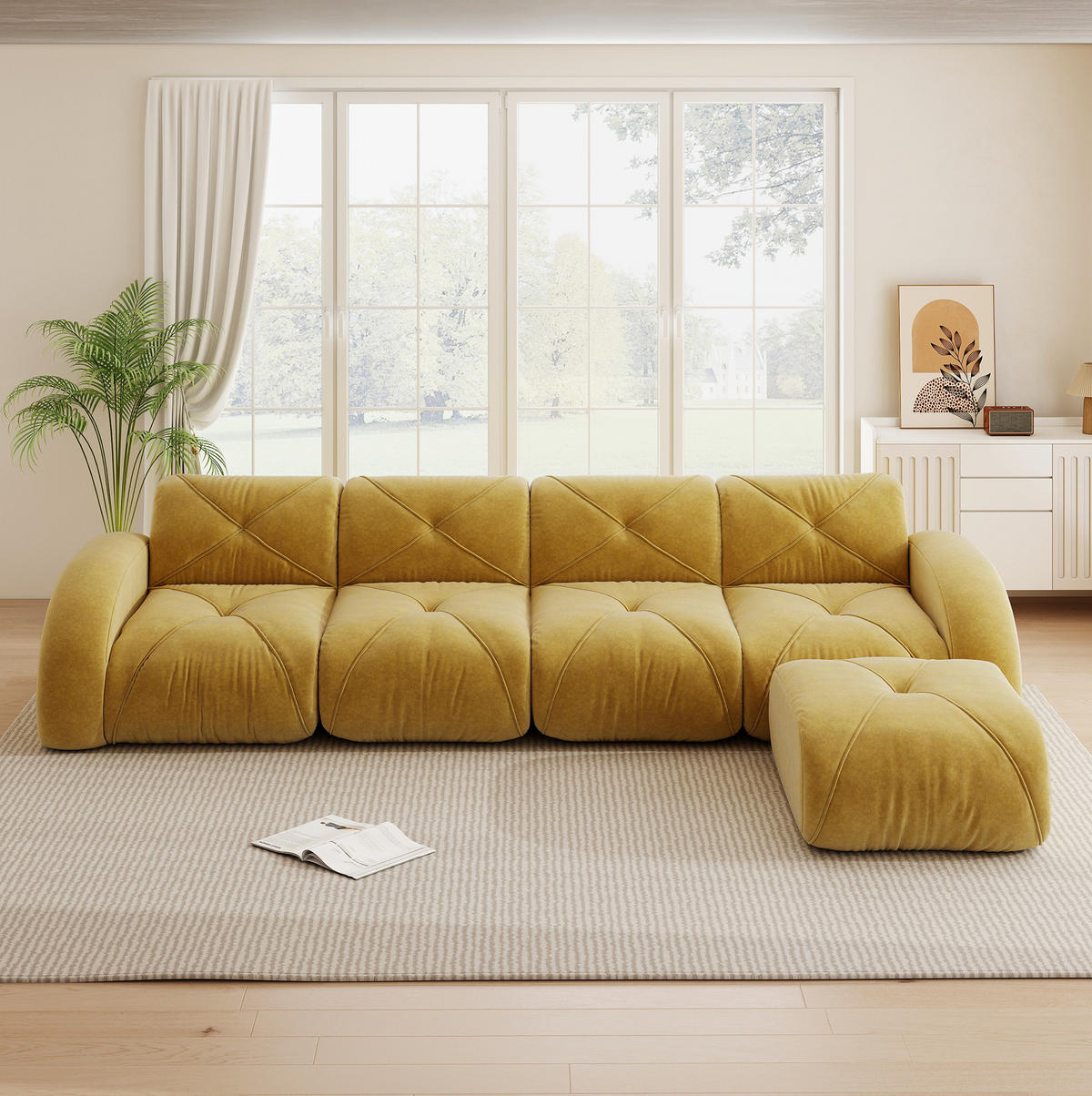 SOFA modulares Ecksofa Chenille Yellow - Gelb, Kunststoff (171/358cm) - Meubliv