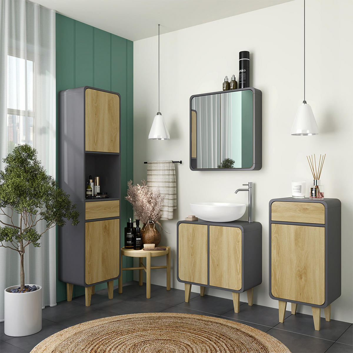 KOUPELNOVÝ NÁBYTEK Arla Antracit/dub - antracitová/barva dubu, kompozitní dřevo (60/61/30cm) - Vicco
