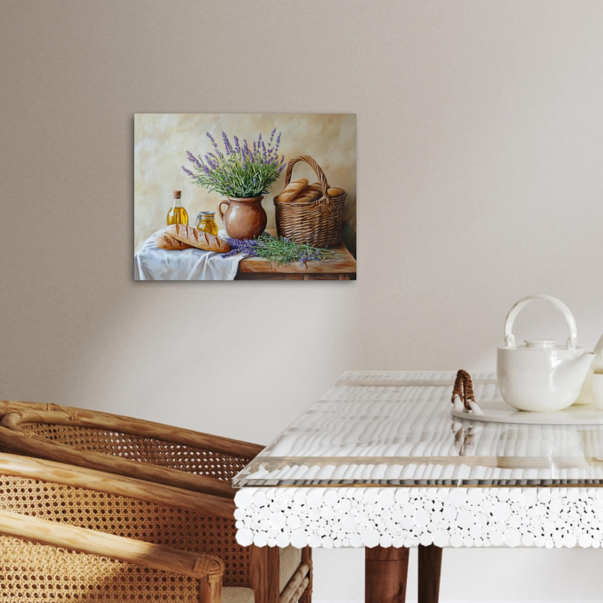 LEINWANDBILD Lavendel - Brot - Stilleben 40x30 cm - Flieder, Textil (40/30cm) - MuchoWow