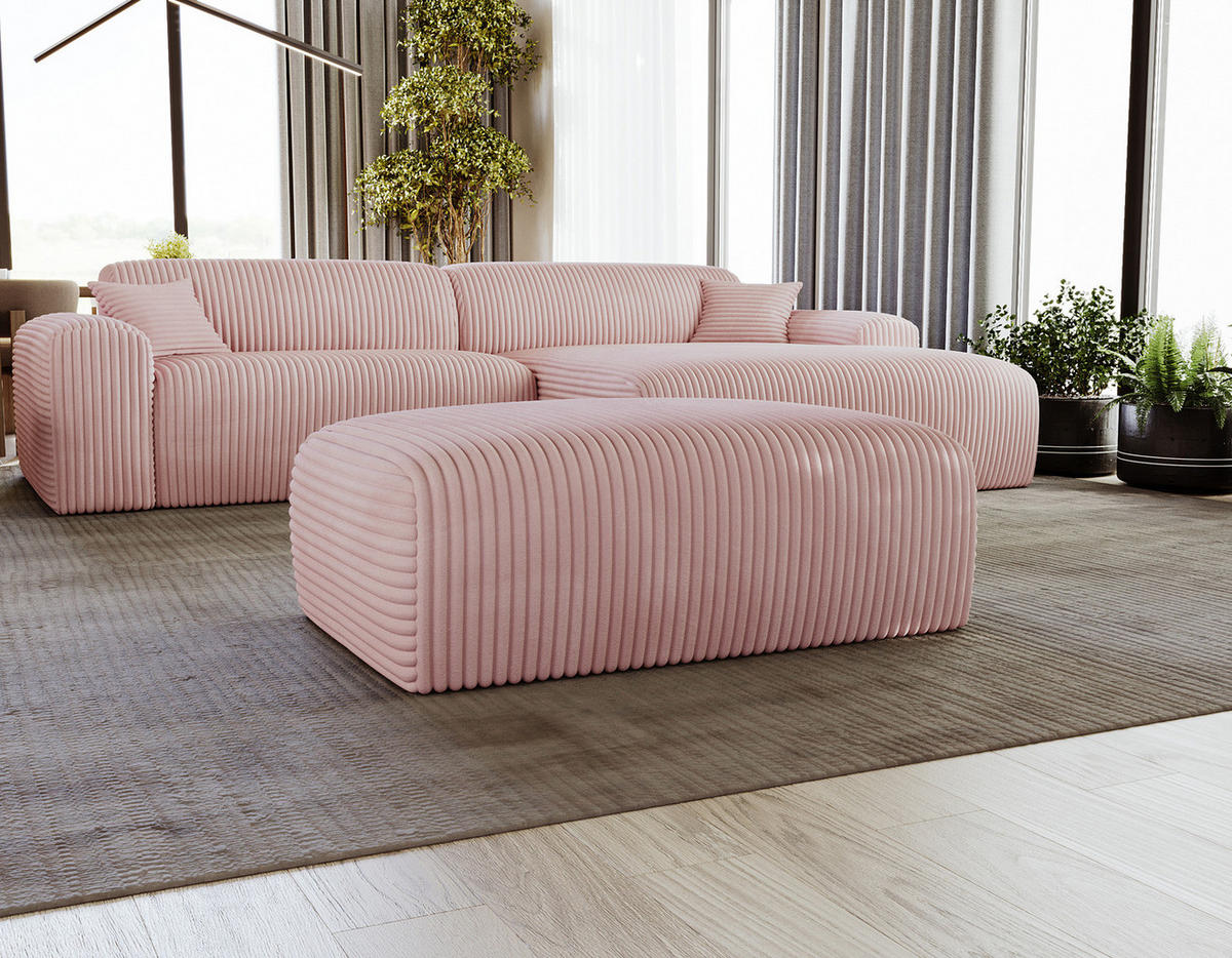 POLSTERHOCKER - Cord - Schwarz/Altrosa, Kunststoff/Textil (110/40/72cm) - home24