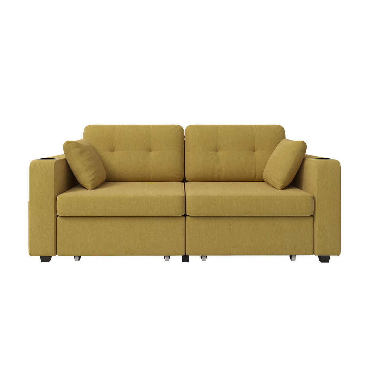 2-SITZER-SOFA aus Chenille 172x75x82 cm in Senfgelb mit USB & Stauraumschubladen - Gelb, Textil (75/82/172cm) - Modfu