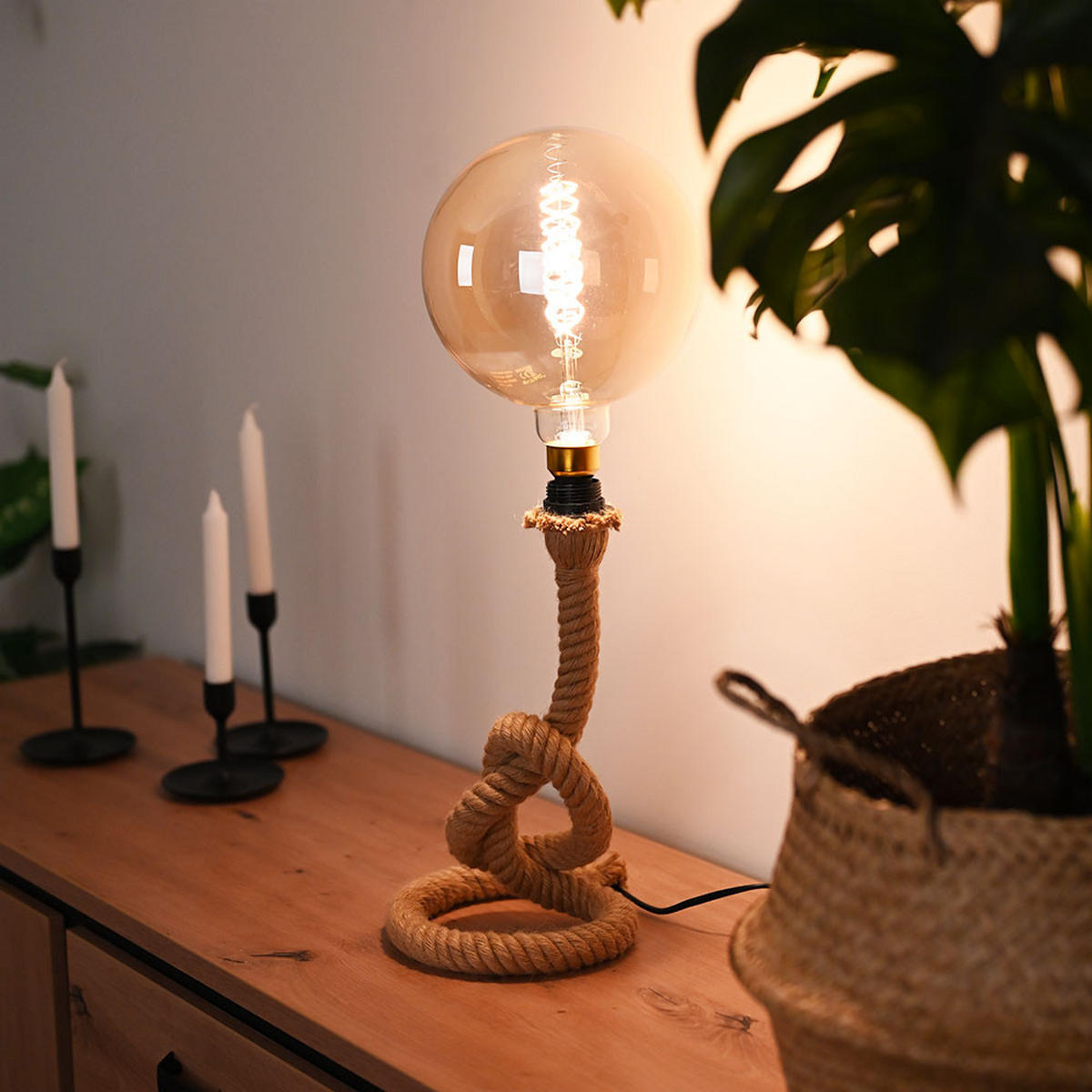 TISCHLEUCHTE Rope Braun Seil - Braun, Textil (20/20/33cm)