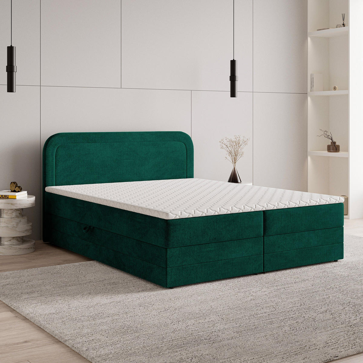BOXBETT ARMEL 160x200 cm mit Matratze und Topper - Grün - Grün, Holz (160/200cm) - MASSENO