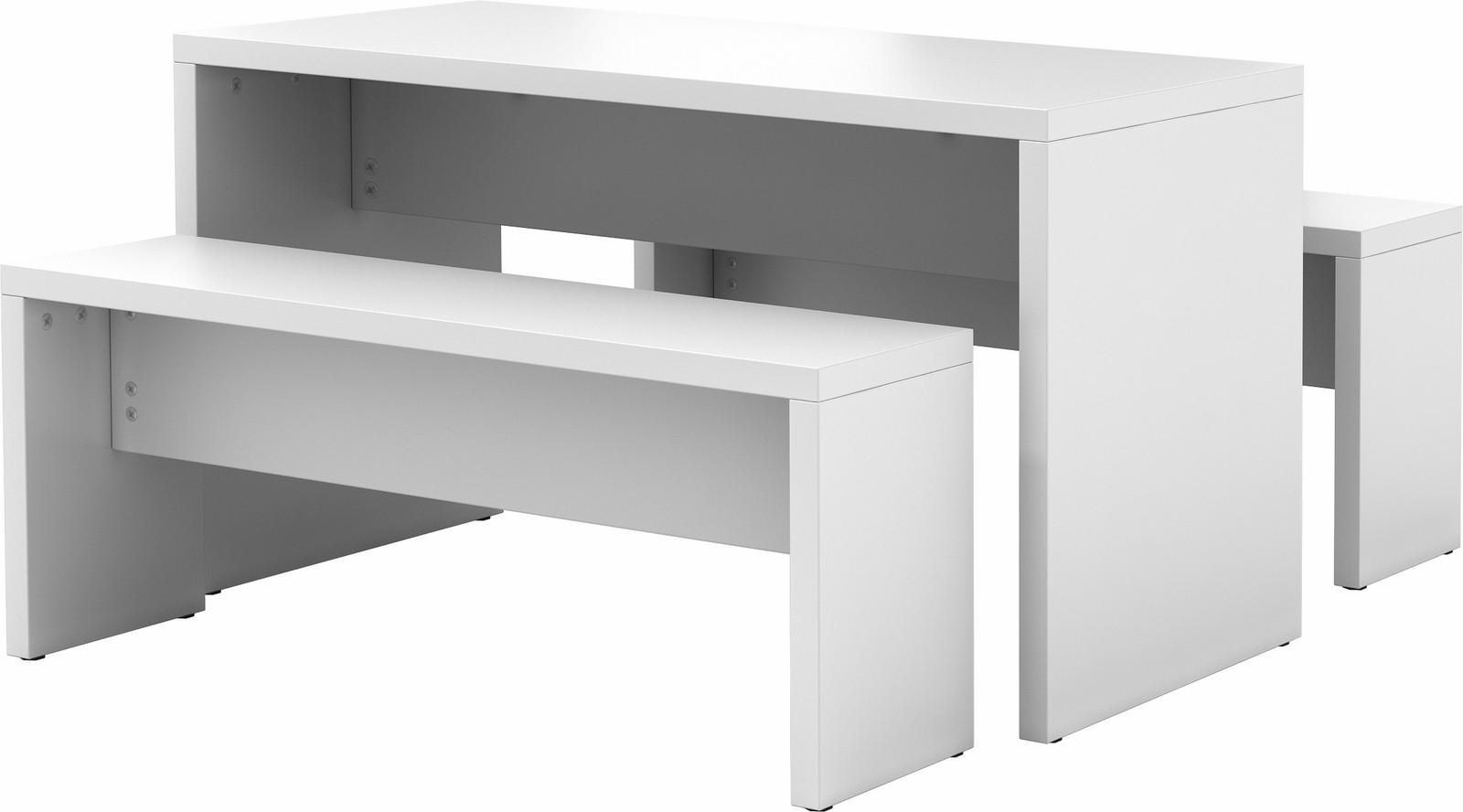 ESS- und Sitzgarnitur MPSET 68/130/72,8 cm in Grau, Hellgrau, Silber Garnitur (2 Sitzbänke+Tisch) - Silberfarben/Grau, Holzwerkstoff (68/130/72.8cm) - bümö