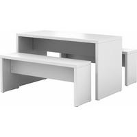 ESS- und Sitzgarnitur MPSET 68/130/72,8 cm in Grau, Hellgrau, Silber Garnitur (2 Sitzbänke+Tisch) - Silberfarben/Grau, Holzwerkstoff (68/130/72.8cm) - bümö
