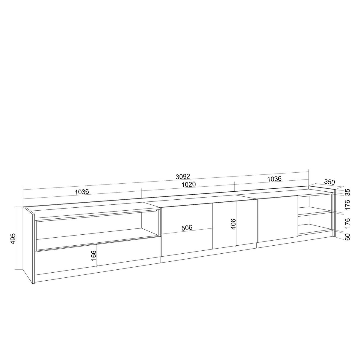 TV-SCHRANK, Lowboard, Eiche Schwarz, 310/37/50cm - Eichefarben, Holzwerkstoff (310/50/37cm) - Skraut Home