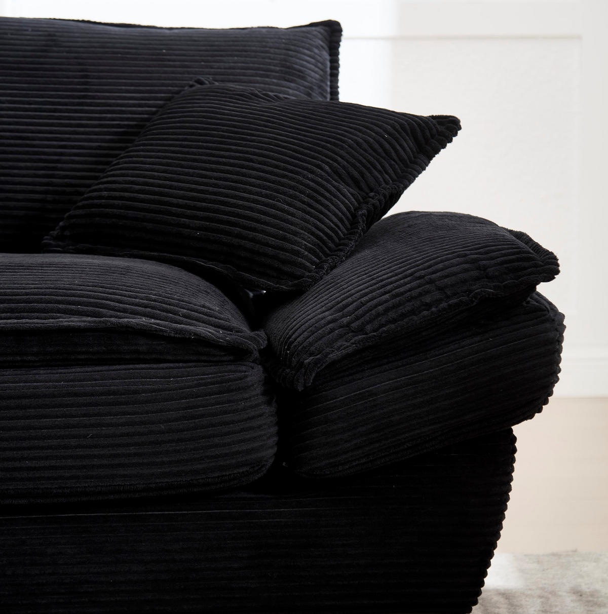 SOFA 2-Sitzer mit ultratiefem Sitz ca. 224 x 81 x 81 cm Velvet Black - Schwarz, Kunststoff (224/81/81cm) - Meubliv